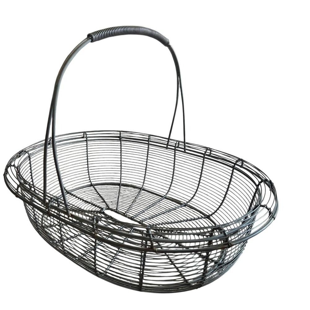 Antique French Farmhouse Provincial Wire Basket Rustic Garden Harvest Egg Basket